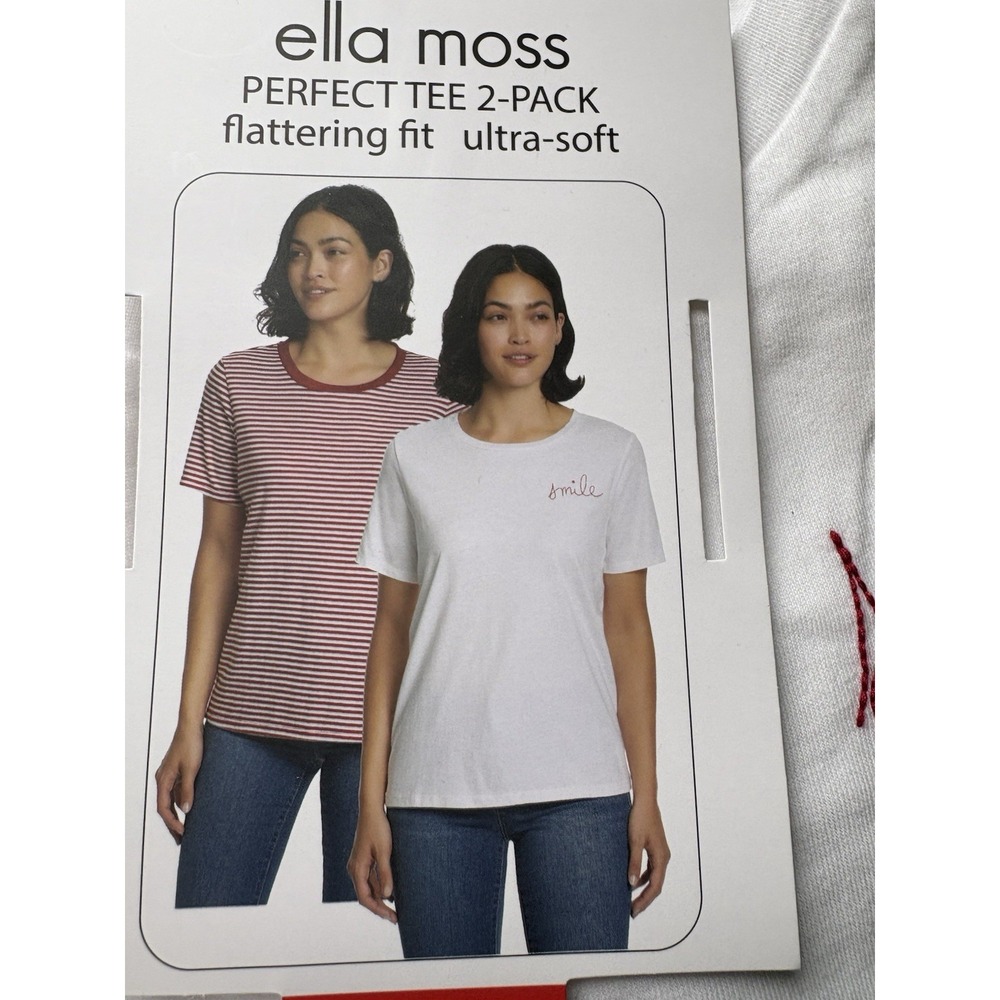 ELLA MOSS Perfect Tee 2-Pack Women's M NWT Striped & White Flattering Fit Soft